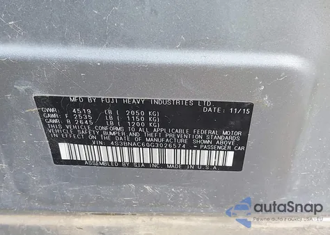 2016 Subaru Legacy 2.5I Premium z USA, uszkodzony, nr VIN 4S3BNAC60G3026574